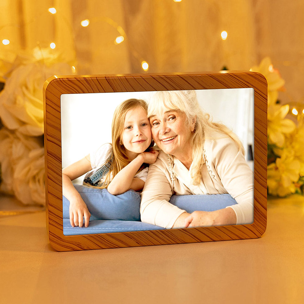 Collage de fotos familiares personalizadas Espejo LED Marco de fotos con tres colores de atenuación Día de San Valentín Aniversario Cumpleaños Regalo para Parejas Familia