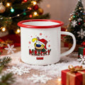 Taza esmaltada de 12 oz con nombre personalizada Feliz Navidad Marsupilami de cola larga para un amigo de la familia | Callie × Marsupilami®.