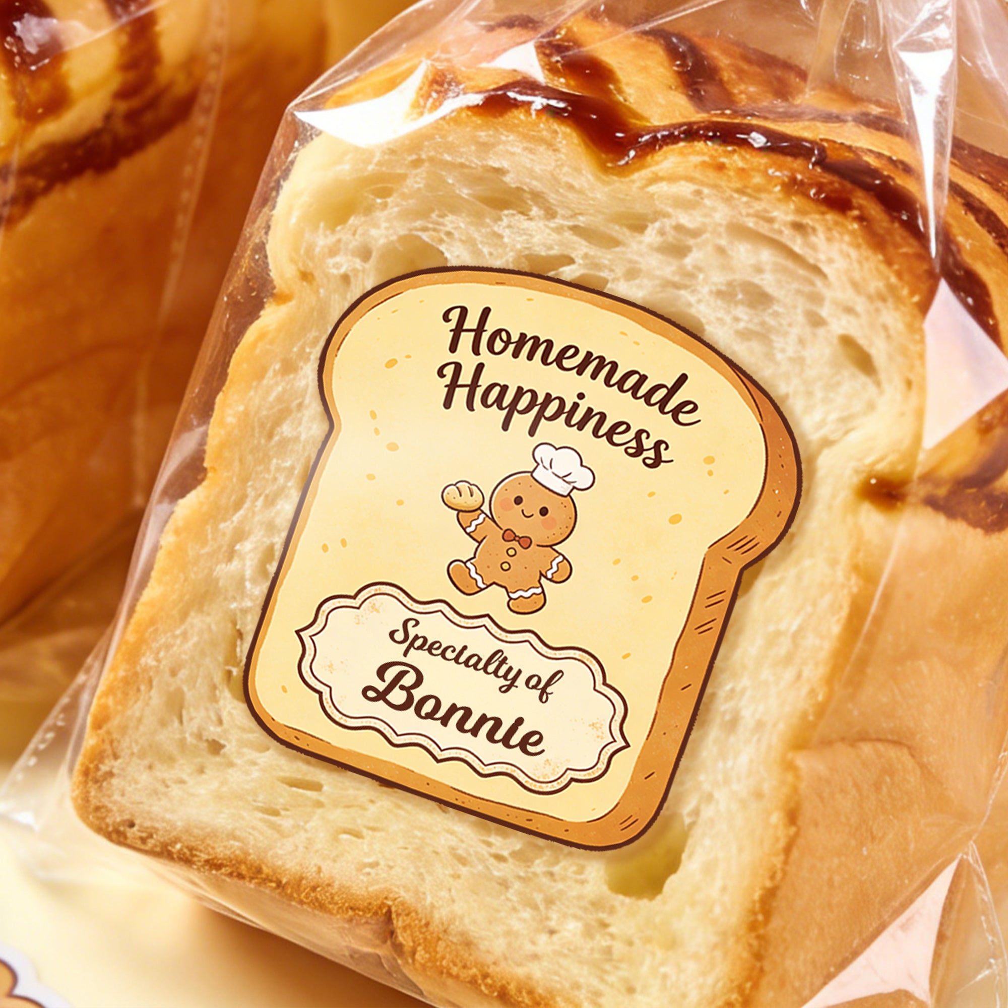 Pegatinas impermeables personalizadas con forma de tostada de pan de jengibre y nombre Etiquetas de regalo para los amantes de la repostería y el pan tostado
