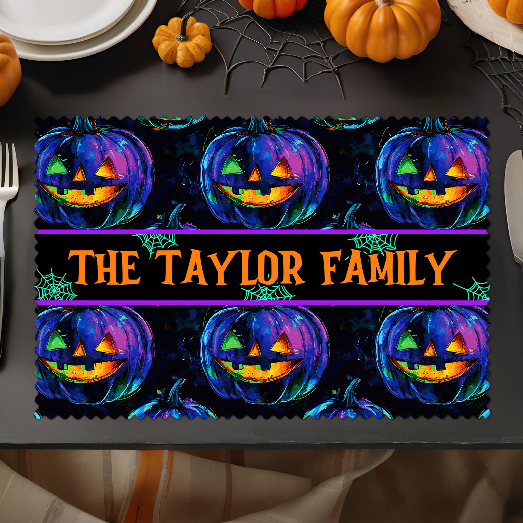 Mantel Individual Personalizado Halloween Calabaza Fantasma con Texto Set de 4 Decoración para Comedor de Cocina Fiesta de Halloween Regalo para la Familia