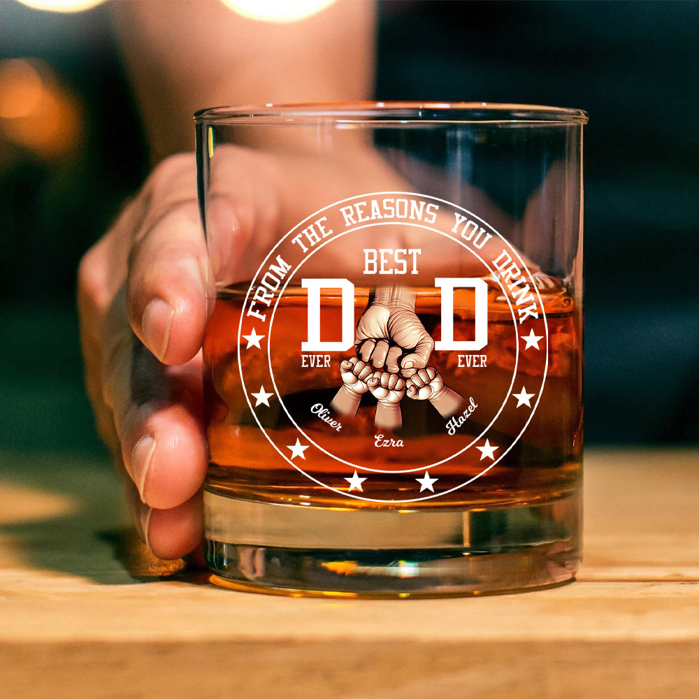 Vaso de whisky de 10 onzas personalizado con 1-6 nombres Día del Padre Cumpleaños Agradecimiento Regalo para Papá Abuelo Amantes del Vino