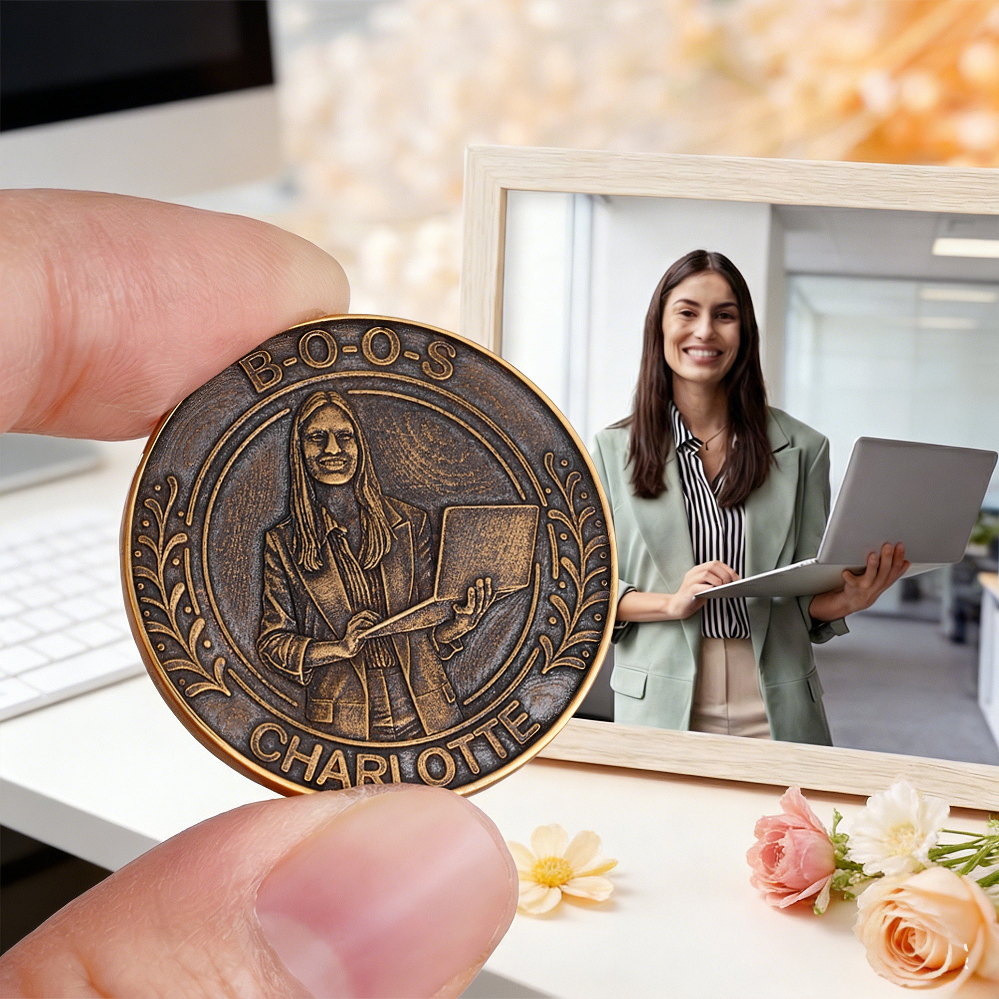Foto personalizada moneda conmemorativa con nombre y texto cumpleaños Memorial Day regalo para colegas amigos maestros