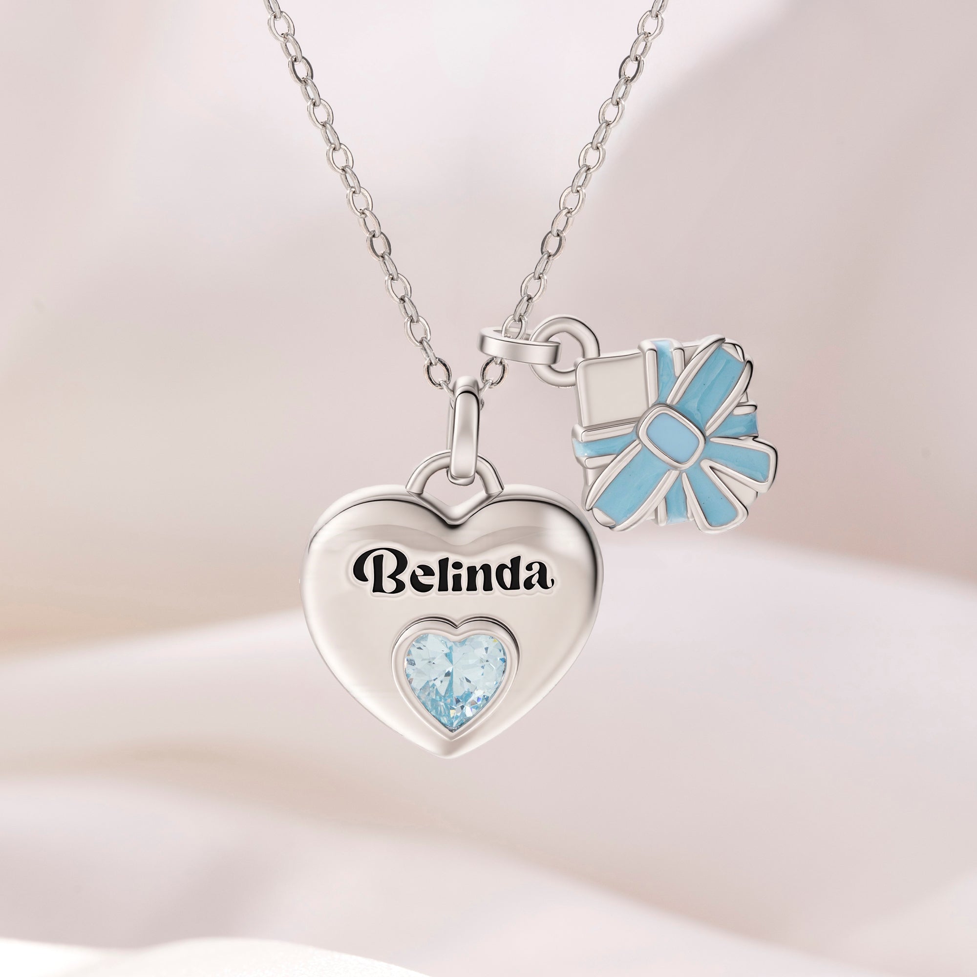 Personalizado Amor y Caja de Regalo Collar Colgante Doble con Piedra de Nacimiento en Forma de Corazón y Nombre Dainty Jewelry Valentine's Day Birthday Gift for Her