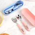 Set de cubiertos personalizados de acero inoxidable aptos para alimentos con cuchara y tenedor 2 piezas con estuche regalo de cumpleaños para niños