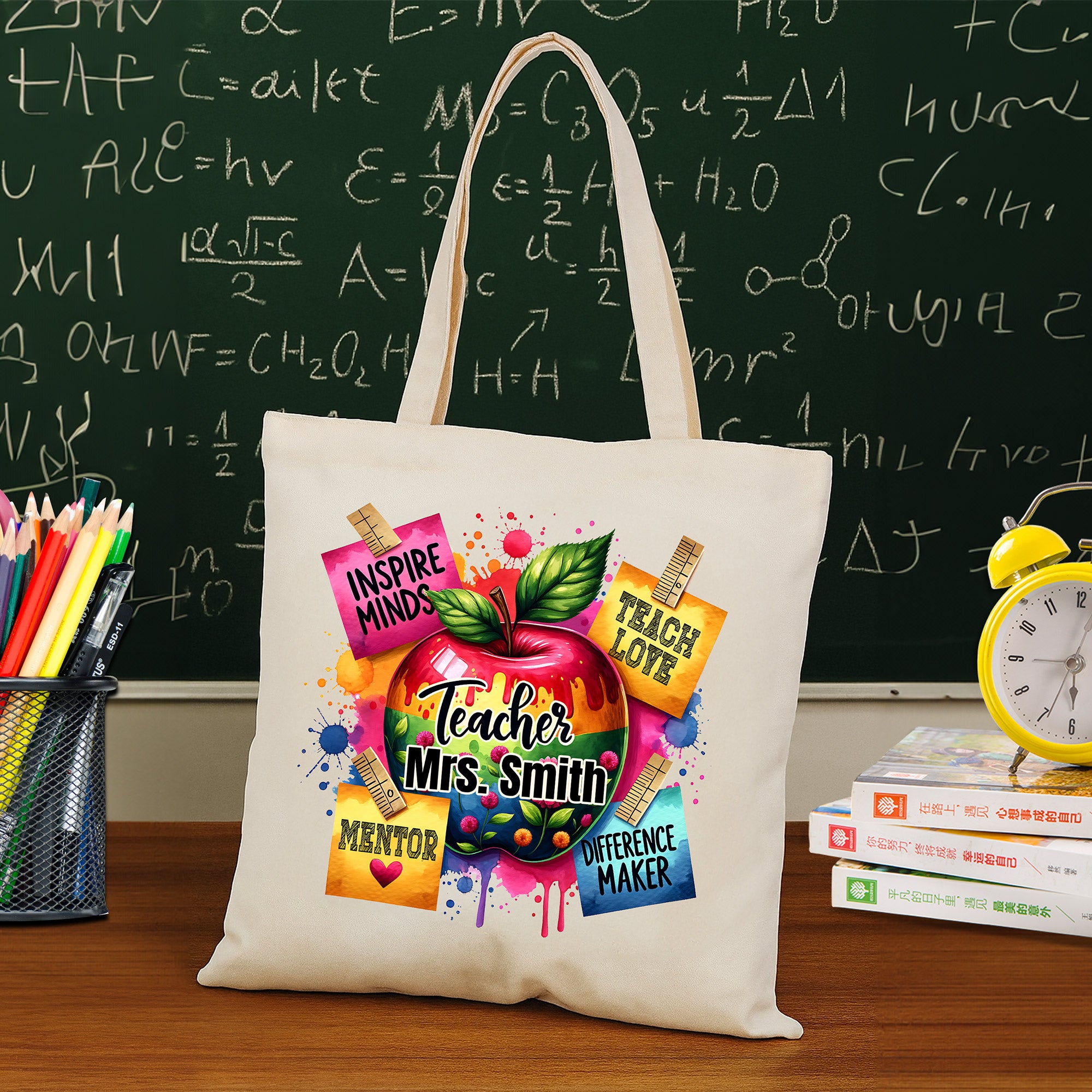 Bolsa de lona de gran capacidad con texto personalizada Apple Praise Notes Regalo de agradecimiento para profesores en el Día del Profesor