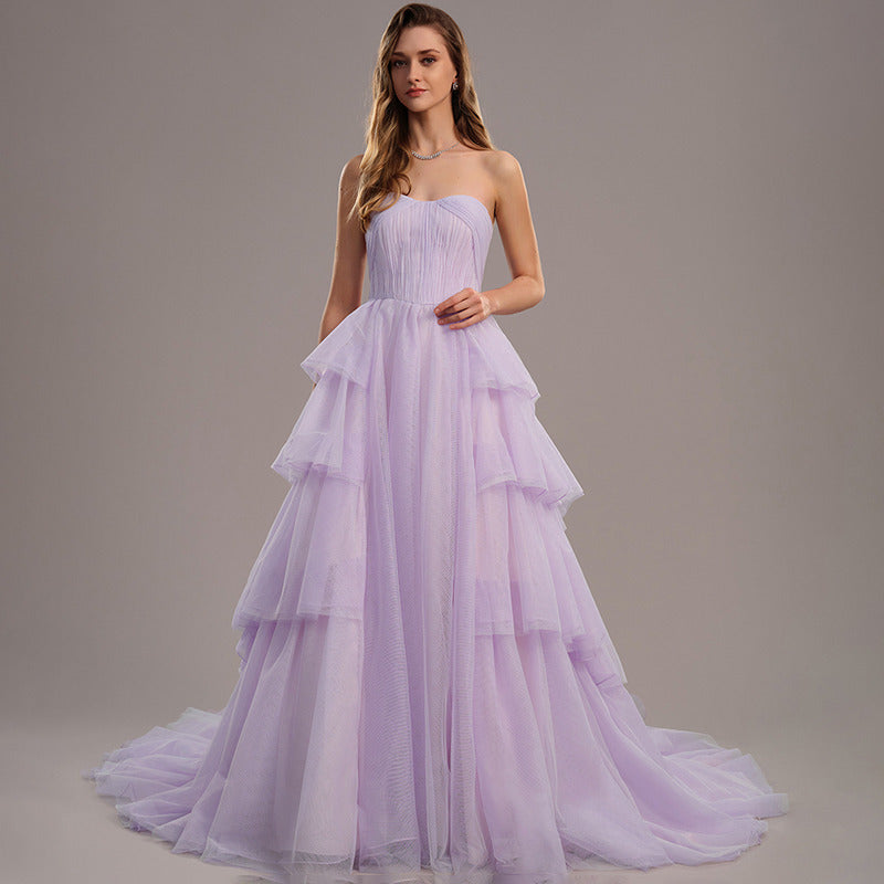Bridal Wedding Dress Purple Long Sweetheart Ball-Gown Princess Tulle