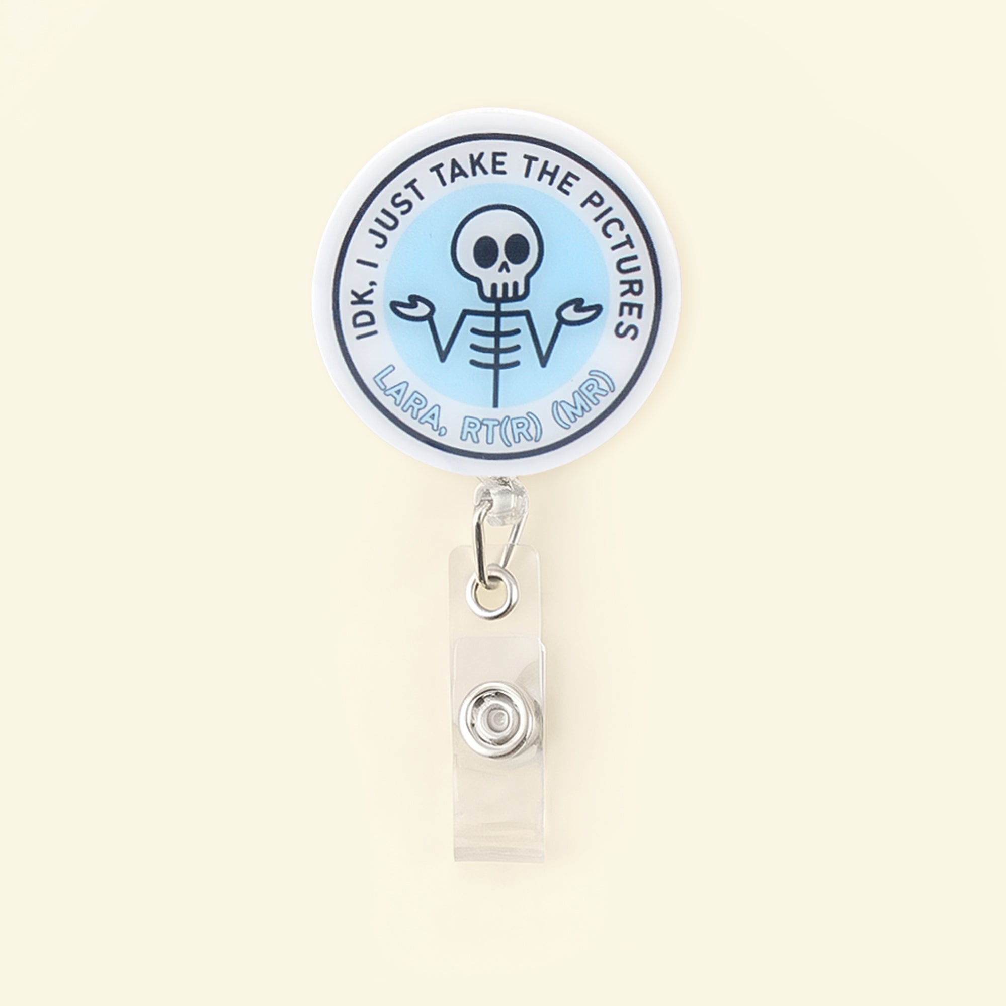 Acrílico personalizado retráctil Esqueleto Insignia Carrete con texto Cumpleaños Regalo de Navidad para enfermeras Médicos
