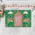 Alfombrilla de puerta antideslizante personalizada con pagoda de leopardo y iniciales Decoración de la entrada Regalo de inauguración de la casa para la familia