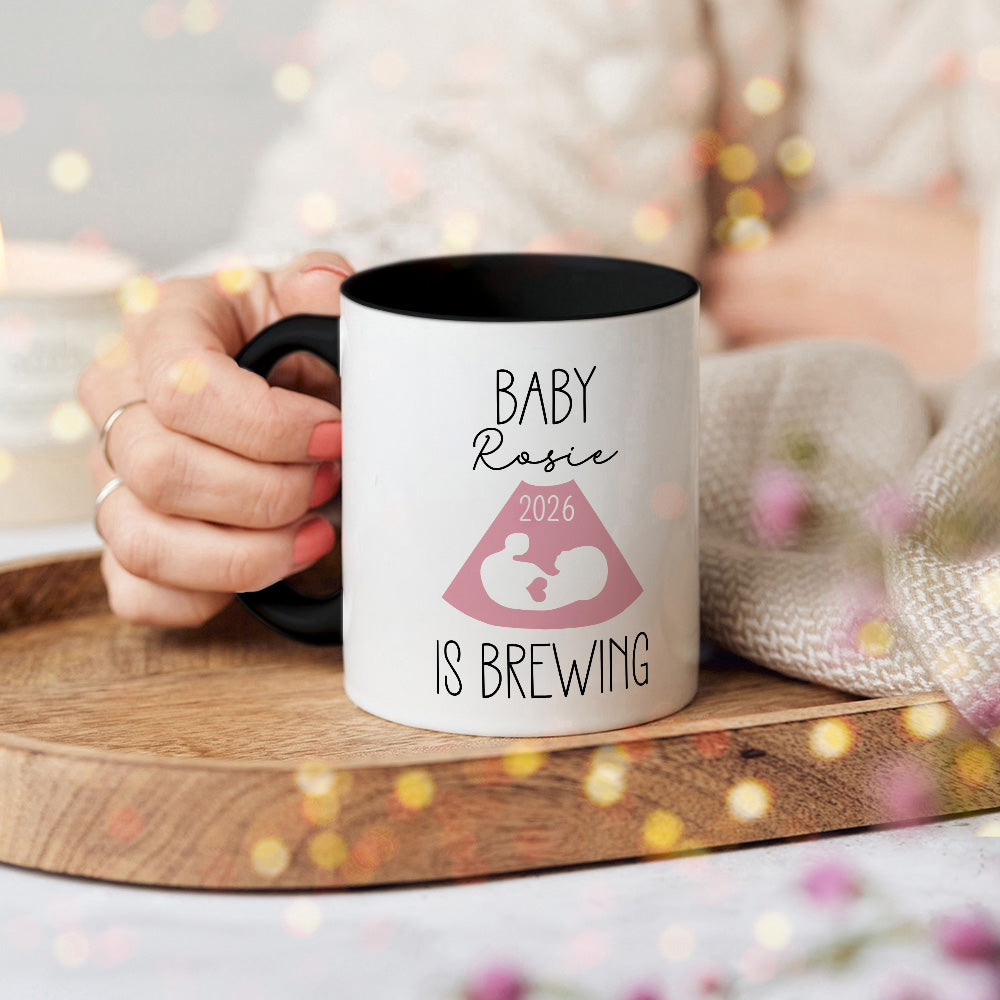Taza de cerámica con nombre y año personalizada Baby is Brewing B-ultrasound Pregnancy Announcement Mother's Day Father's Day Gift for Expecting Parents