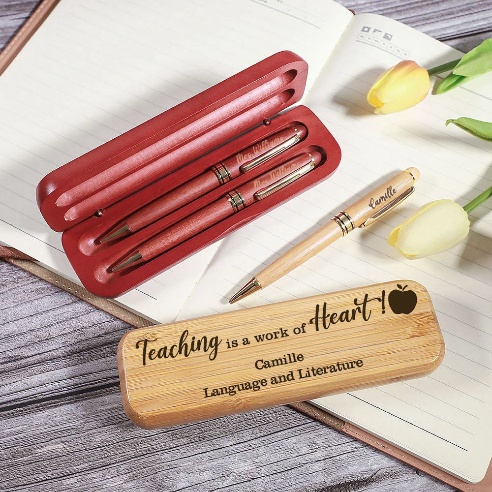 Set de bolígrafo y estuche de madera con cita inspiradora personalizada grabada y texto Cumpleaños Agradecimiento Vuelta al cole Regalo para colega profesor
