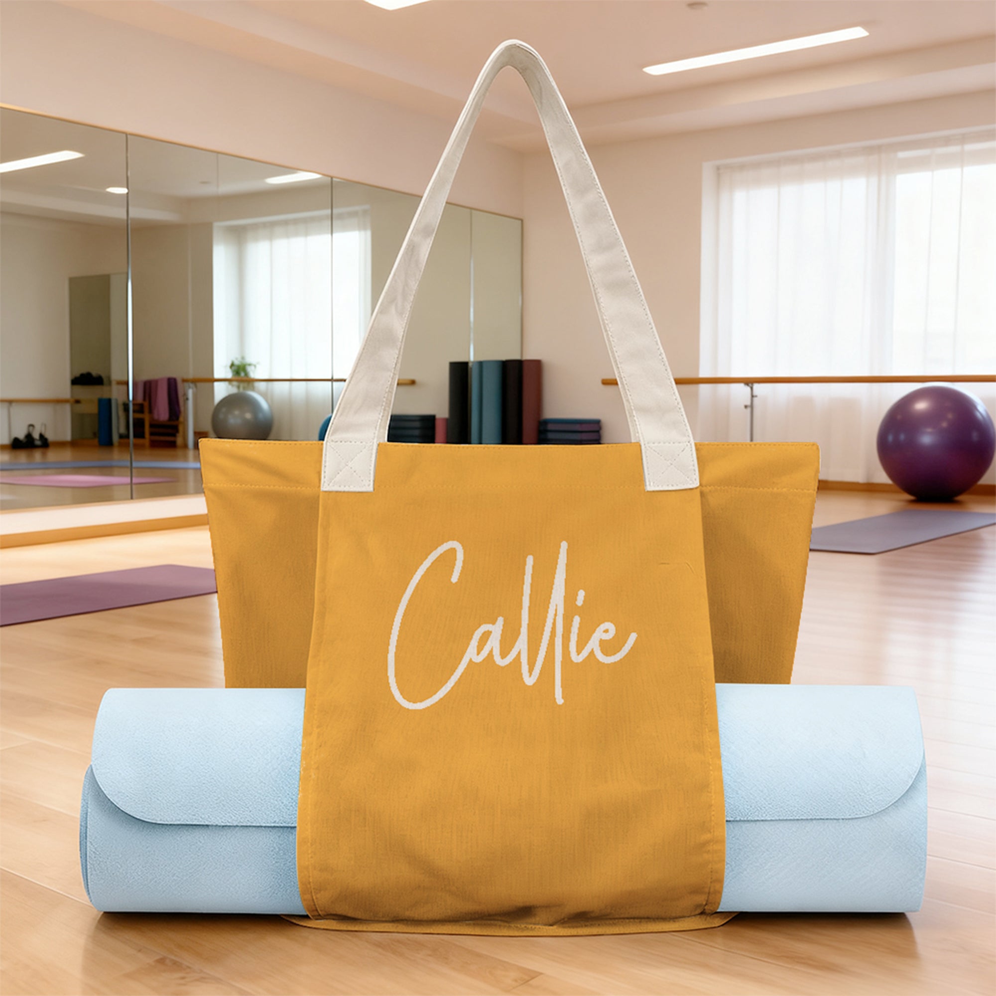 Nombre personalizado Bolsa multicolor de gran capacidad para esterilla de yoga Accesorio para actividades de fitness al aire libre Regalo de cumpleaños para mujeres amantes del yoga