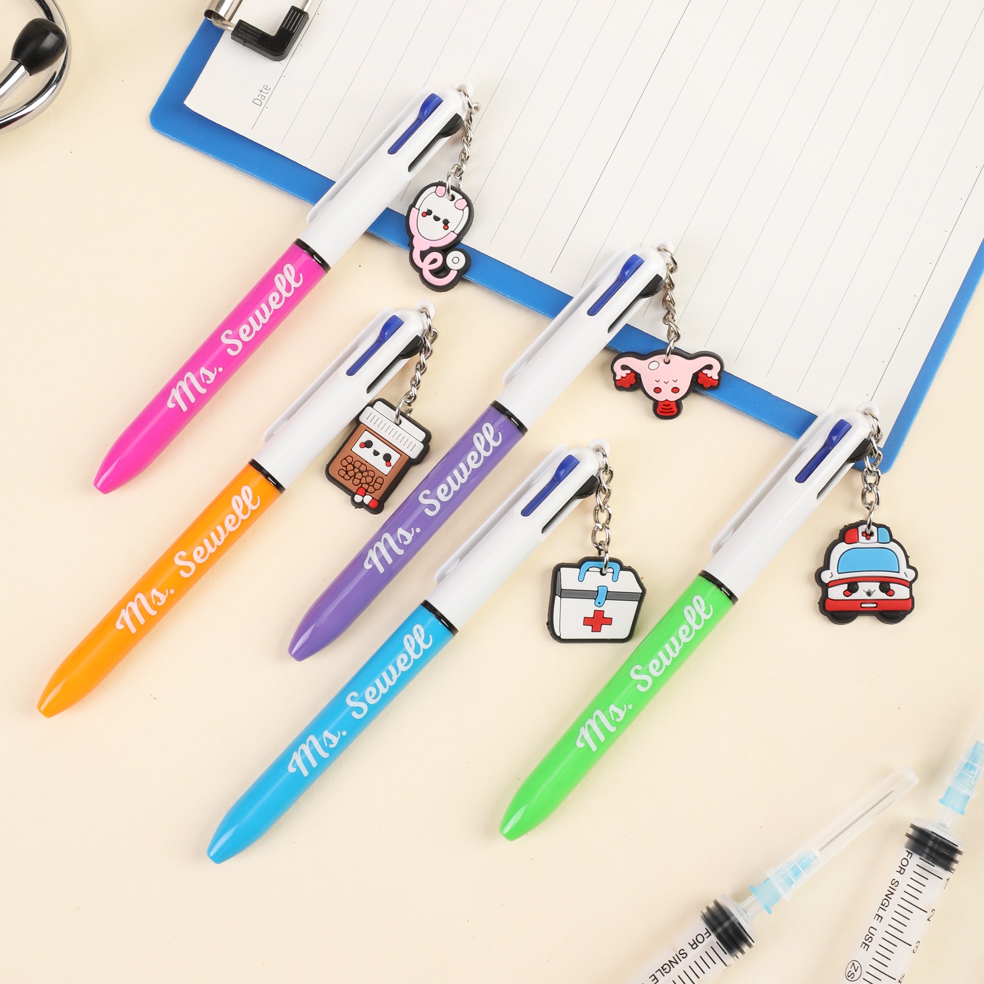 Bolígrafo Personalizado 3 en 1 Título Simple Apellido con Encanto Elemento Médico Día de la Enfermera Semana de la Enfermera Regalo de Agradecimiento para Enfermera Cuidadora