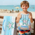 Toalla de playa personalizada de animales marinos de secado rápido con nombre y título Fiesta en la playa Regalo de cumpleaños esencial para niños Niñas Amantes del tema oceánico