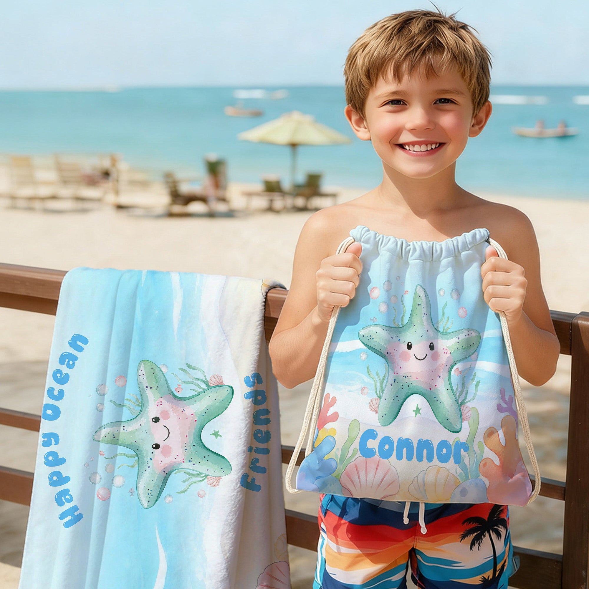 Toalla de playa personalizada de animales marinos de secado rápido con nombre y título Fiesta en la playa Regalo de cumpleaños esencial para niños Niñas Amantes del tema oceánico