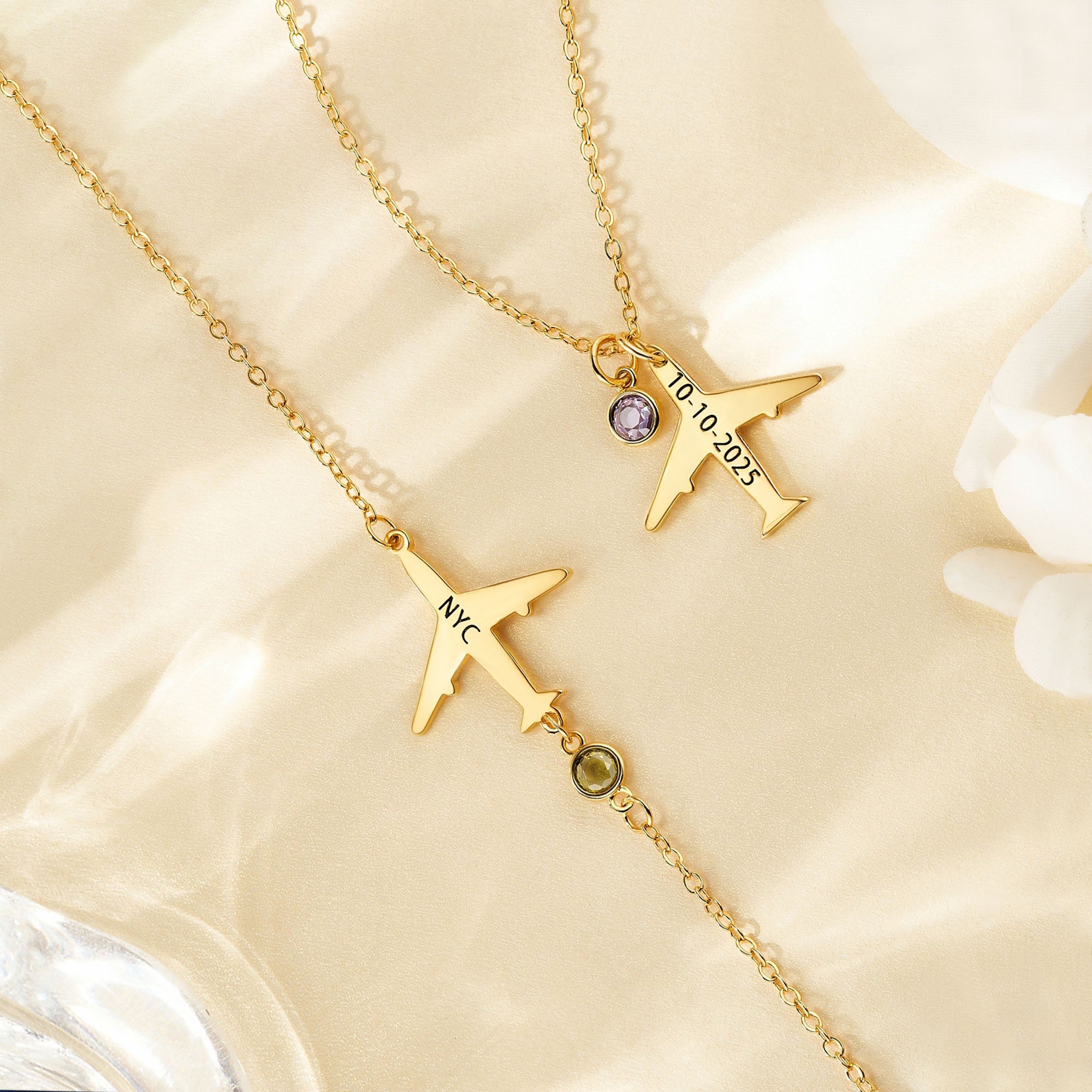 Collar personalizado de avión Joyería delicada con piedra de nacimiento y texto Cumpleaños Aniversario Regalo para Mujeres Amantes de los Viajes Pilotos Auxiliares de Vuelo