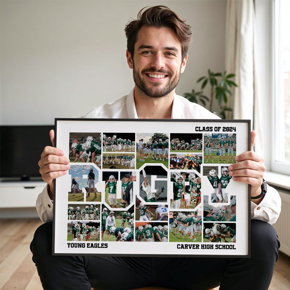 Personalizado Fútbol Baloncesto Animar Foto Collage Pintura en lienzo con nombre del equipo Cumpleaños Decoración para el hogar Regalo para el entrenador deportivo