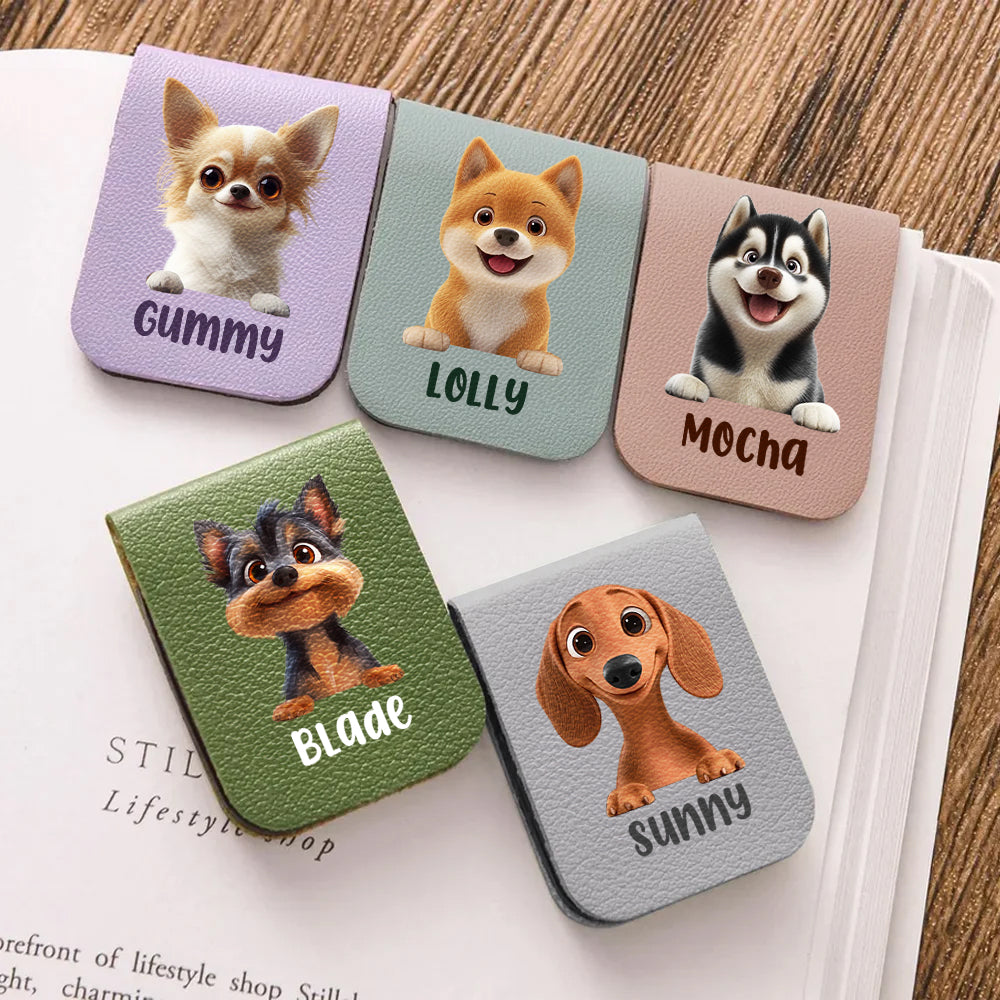 Personalizado 3D de dibujos animados perro magnético de cuero Bookmark Clip con el nombre de la lectura de accesorios de regalo de cumpleaños para la familia amigos amantes de las mascotas