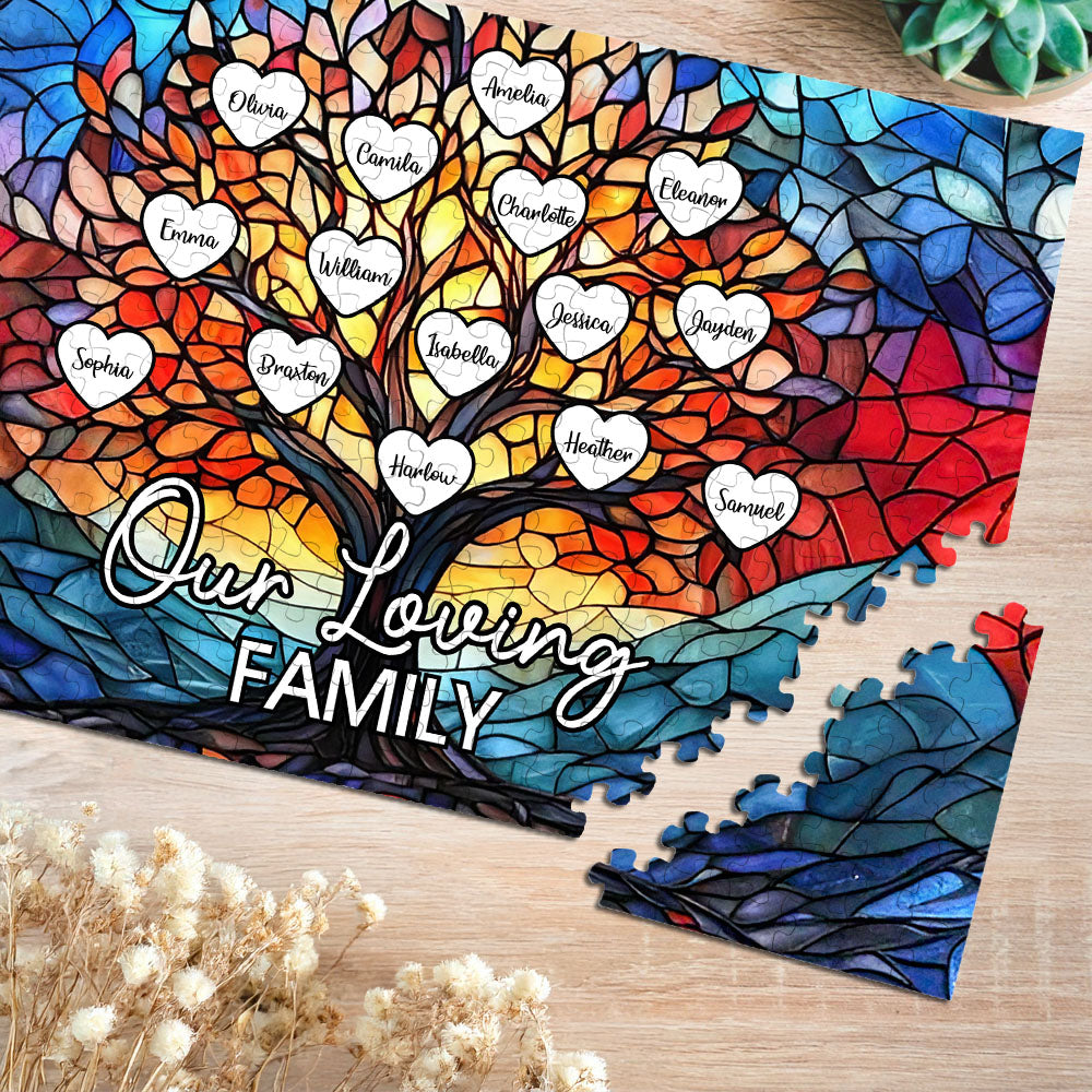 Arte de cristal personalizado Árbol de la vida familiar Puzzle de madera con 2-20 nombres de corazón Decoración del hogar Cumpleaños Día de la Madre Regalo para mamá Abuela