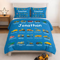 Camión de construcción multicolor personalizado Funda nórdica suave y 2 fundas de almohada Juego de ropa de cama con nombre Regalo de Navidad para niños amantes de los camiones