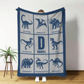 Manta blanda personalizada con nombre e inicial de dinosaurio para decoración del hogar Regalo de cumpleaños para niño amante de los dinosaurios