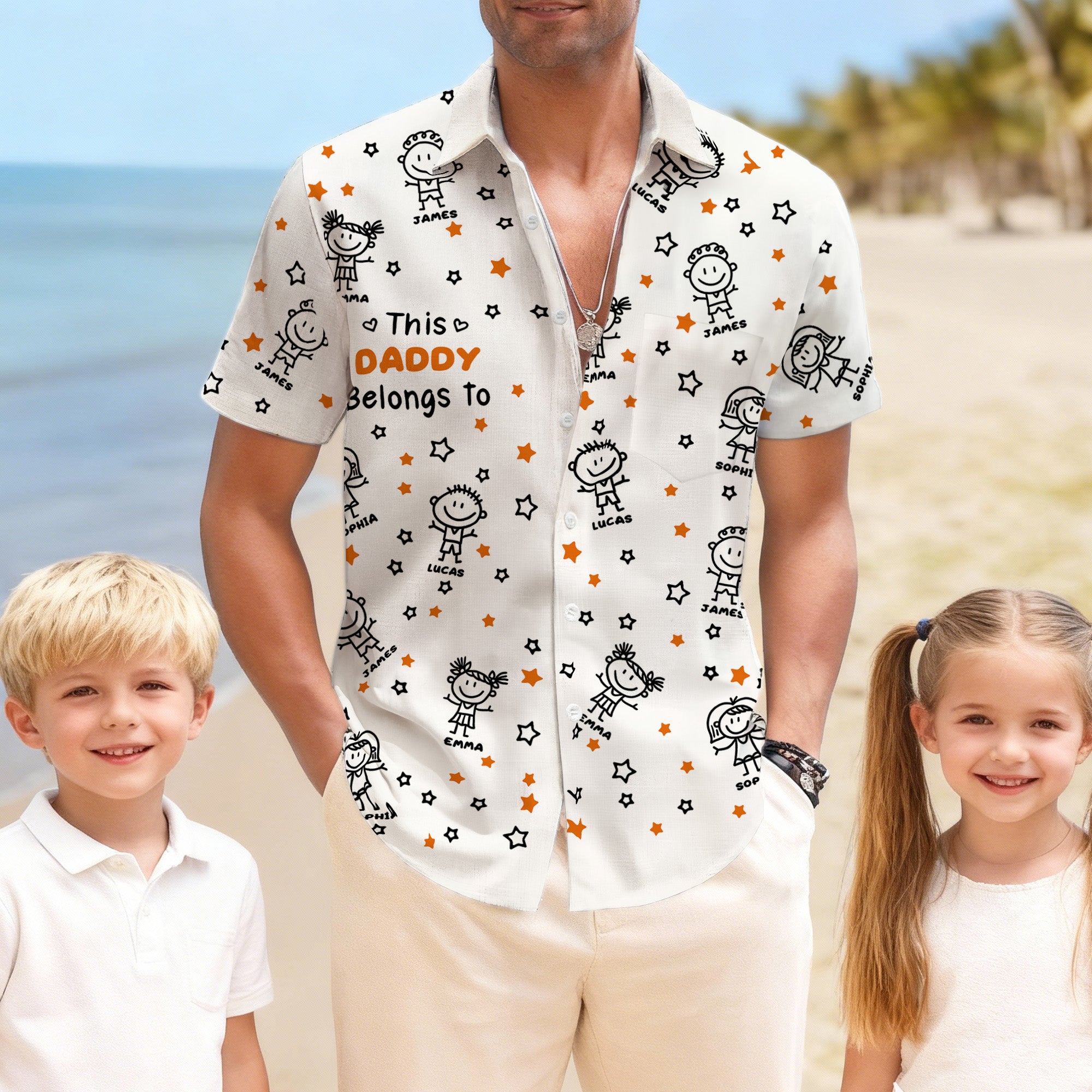 Personalizado Este abuelo pertenece a Doodle línea lindo personaje de dibujos animados con estilo camisa hawaiana con nombre Día del Padre Cumpleaños Regalo para Hombre Papá Familia