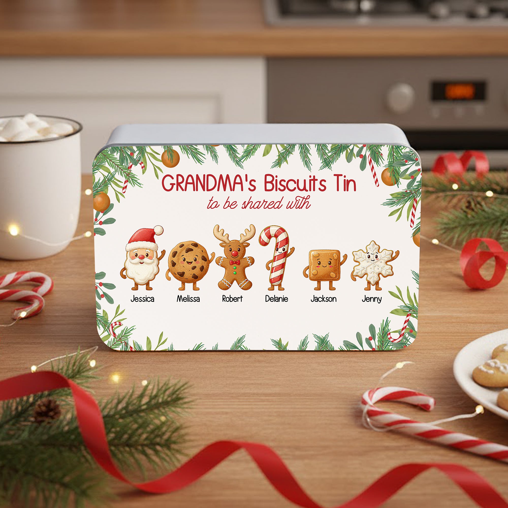 Caja personalizada para galletas con 1 o 8 nombres y texto para uso diario Regalo de Navidad para niños y familia