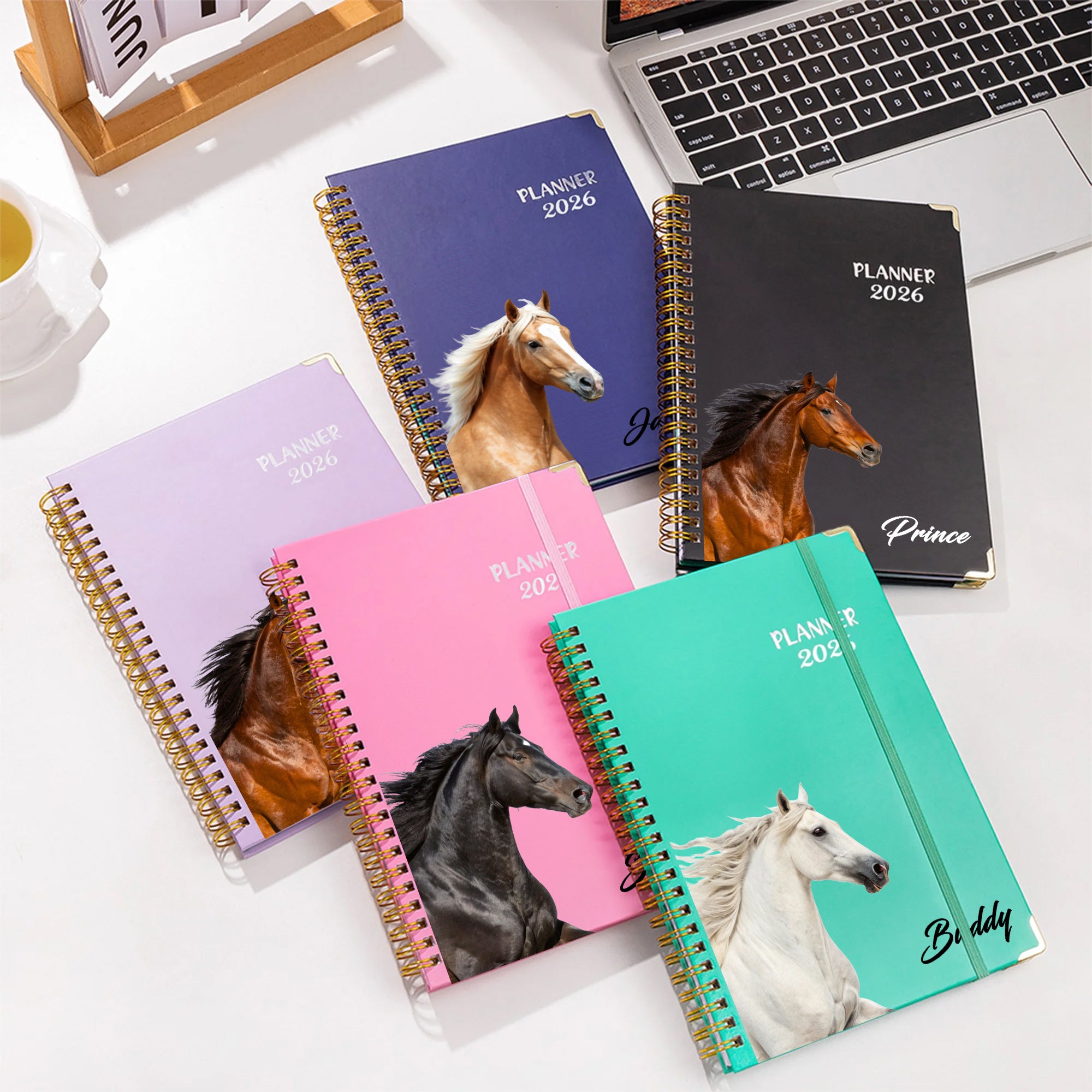 Agenda personalizada con fotos de caballos 2026 Cuaderno espiral A5 con nombre y páginas de planificación semanal mensual Regalo de cumpleaños para los amantes de los caballos