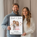 Novios de dibujos animados personalizados Pintura enmarcada negra sin marco con nombre y fecha de boda Decoración del hogar Regalo de aniversario para pareja de recién casados