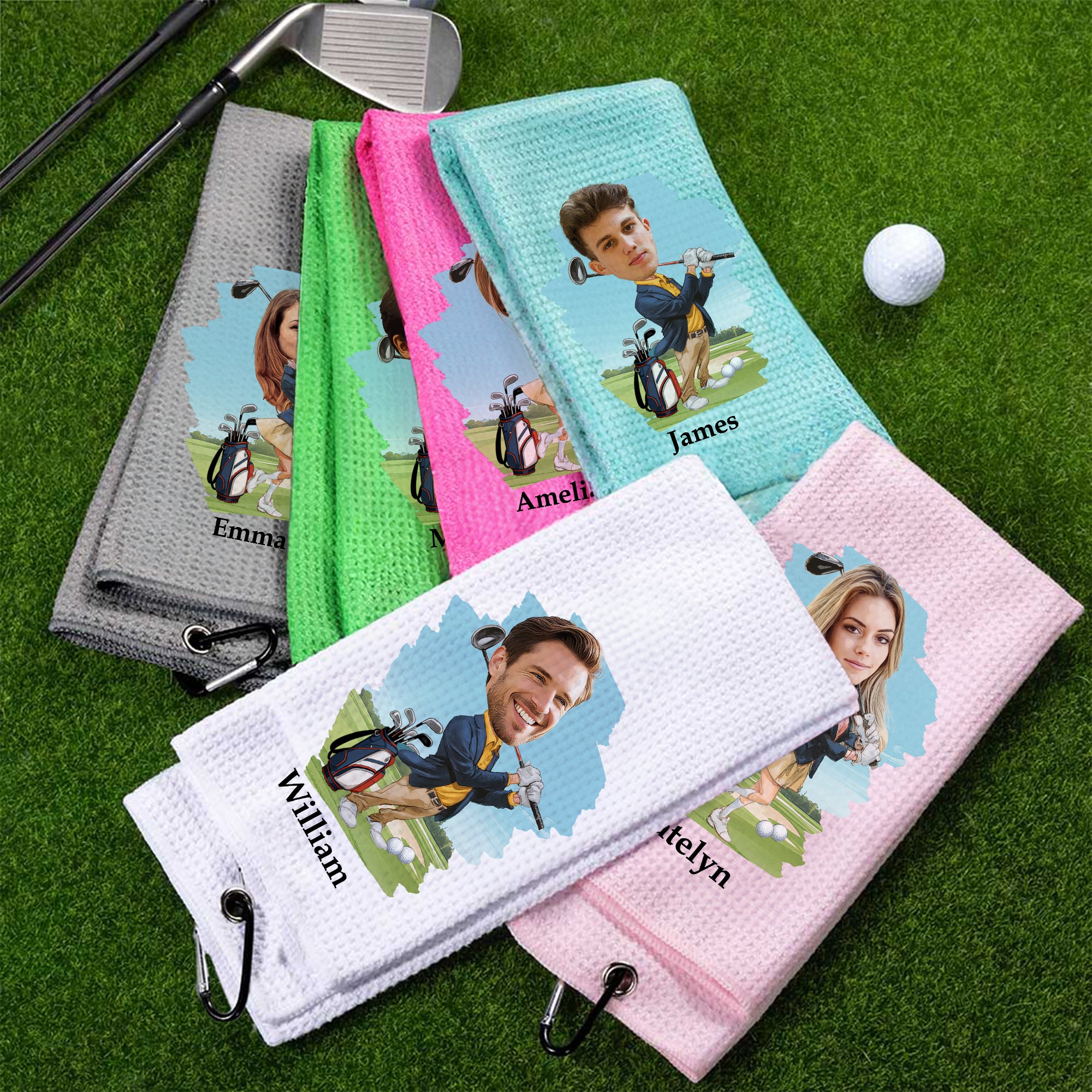 Toalla de Golf Absorbente de Algodón 100% Personalizada con Nombre y Mosquetón Regalo de Cumpleaños para los Amantes del Golf