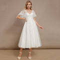 Bridal Wedding Dress Ivory Short Sleeve Short V-Neck A-line