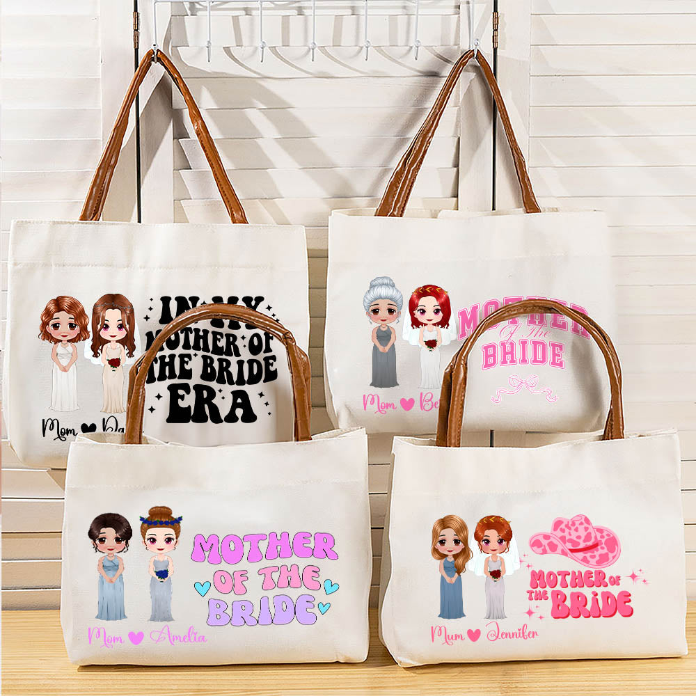 Bolsa de lona grande con nombre y asa de piel para regalo de boda personalizado para mujer de novias y madres con personajes de dibujos animados