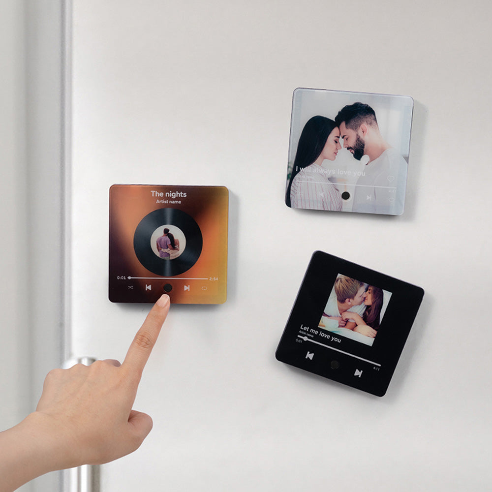 Personalizada Mini Foto Reproductor de Música Nevera Imán con Nombre de la Canción y Cantante Decoración del Hogar Cumpleaños Aniversario Regalo para la Familia Pareja