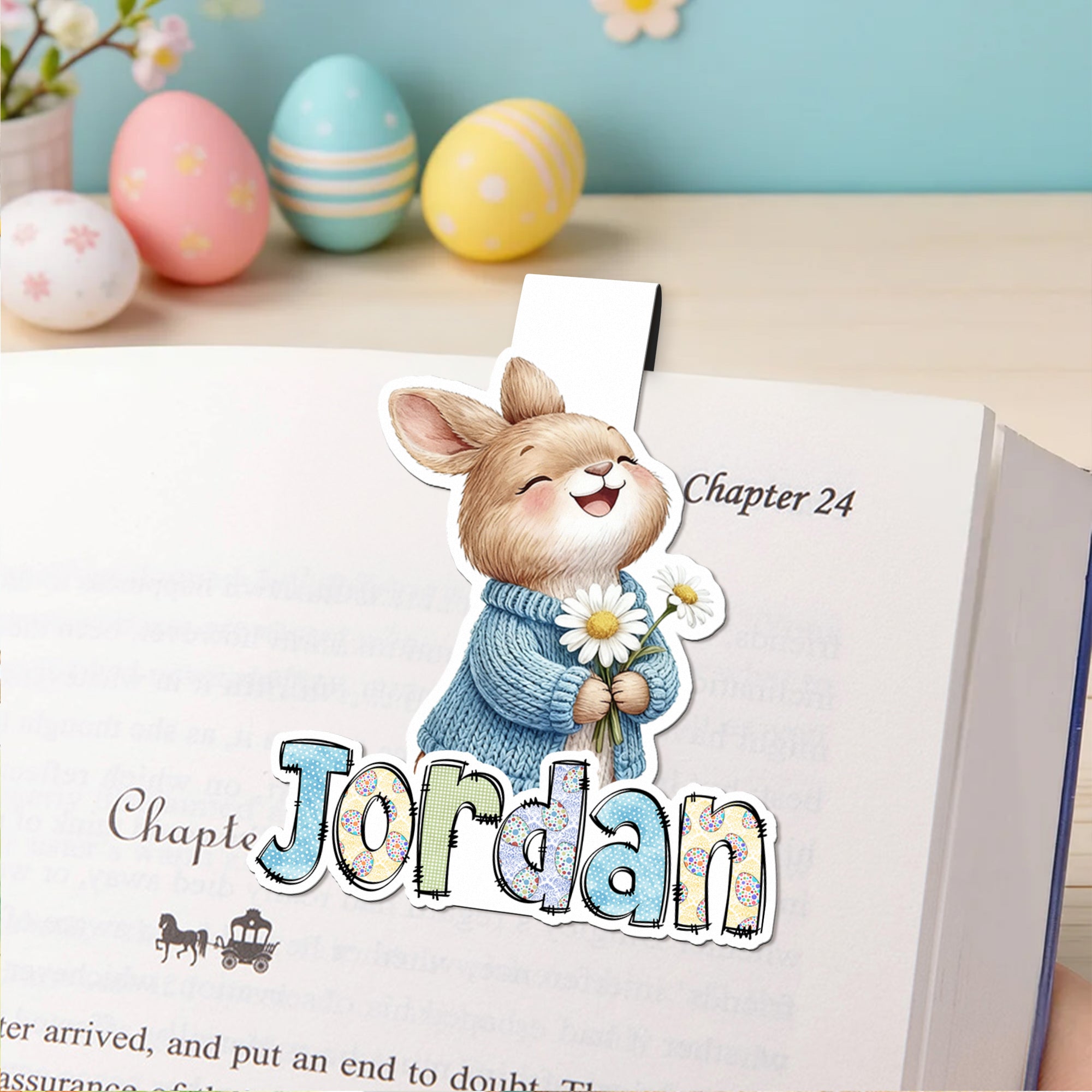 Marca páginas magnético personalizado con nombre Conejito Margarita Regalo de cumpleaños de Pascua para niños ratones de biblioteca