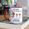 Taza de Cerámica Personalizada Jubilados Bajo Nueva Gerencia de 11 oz con 1-6 Fotos de Caras de Niños Divertido Regalo de Jubilación para Abuelos