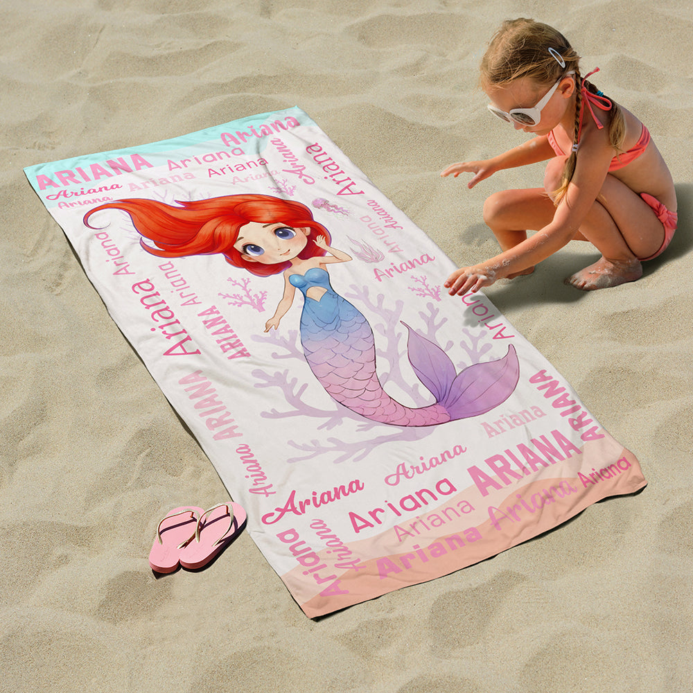 Toalla de playa personalizada de gran tamaño y secado rápido para princesas sirenas con nombre Regalo de cumpleaños esencial para viajes de verano para niñas amantes de las sirenas