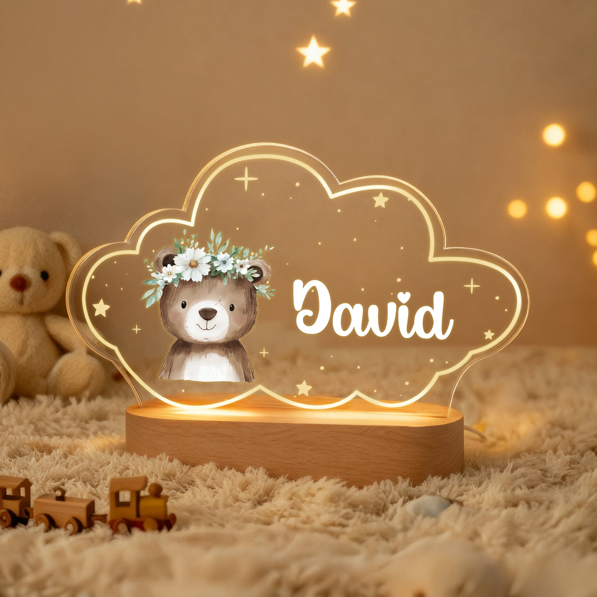 Lámpara de noche de LED acrílica personalizada con nombre y base de madera para decoración de habitación infantil, regalo de cumpleaños y Navidad para niños recién nacidos.