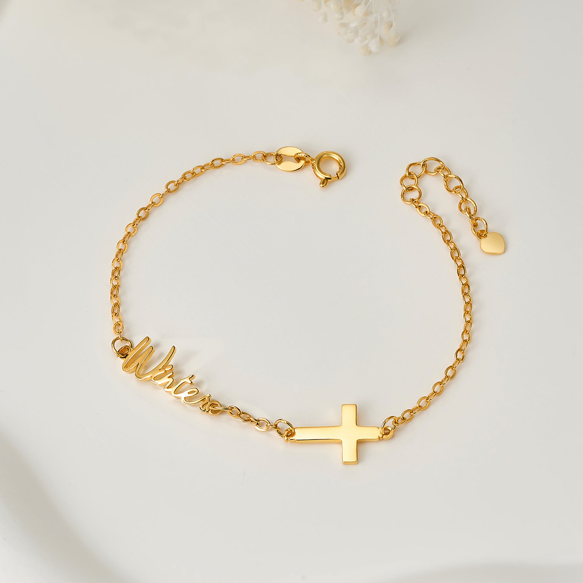 Personalizada Minimalista Cruz Pulsera con Nombre Cumpleaños Bautizo Bautizo Regalo para Mujer