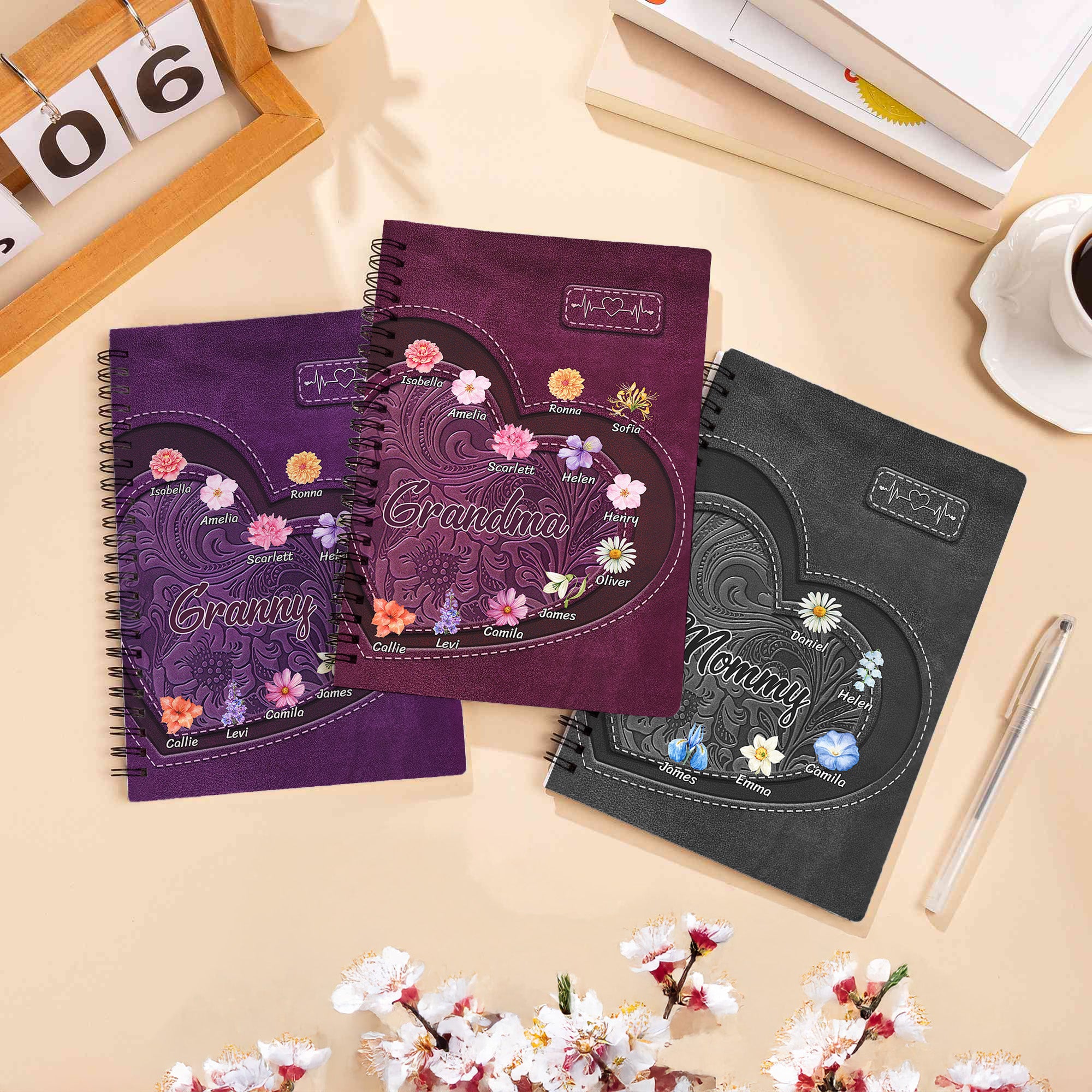 Cuaderno espiral personalizado Corazón Flor de Nacimiento A5 60 páginas rayadas con título y nombre 1-12 Uso diario Regalo de cumpleaños para mamá Abuela