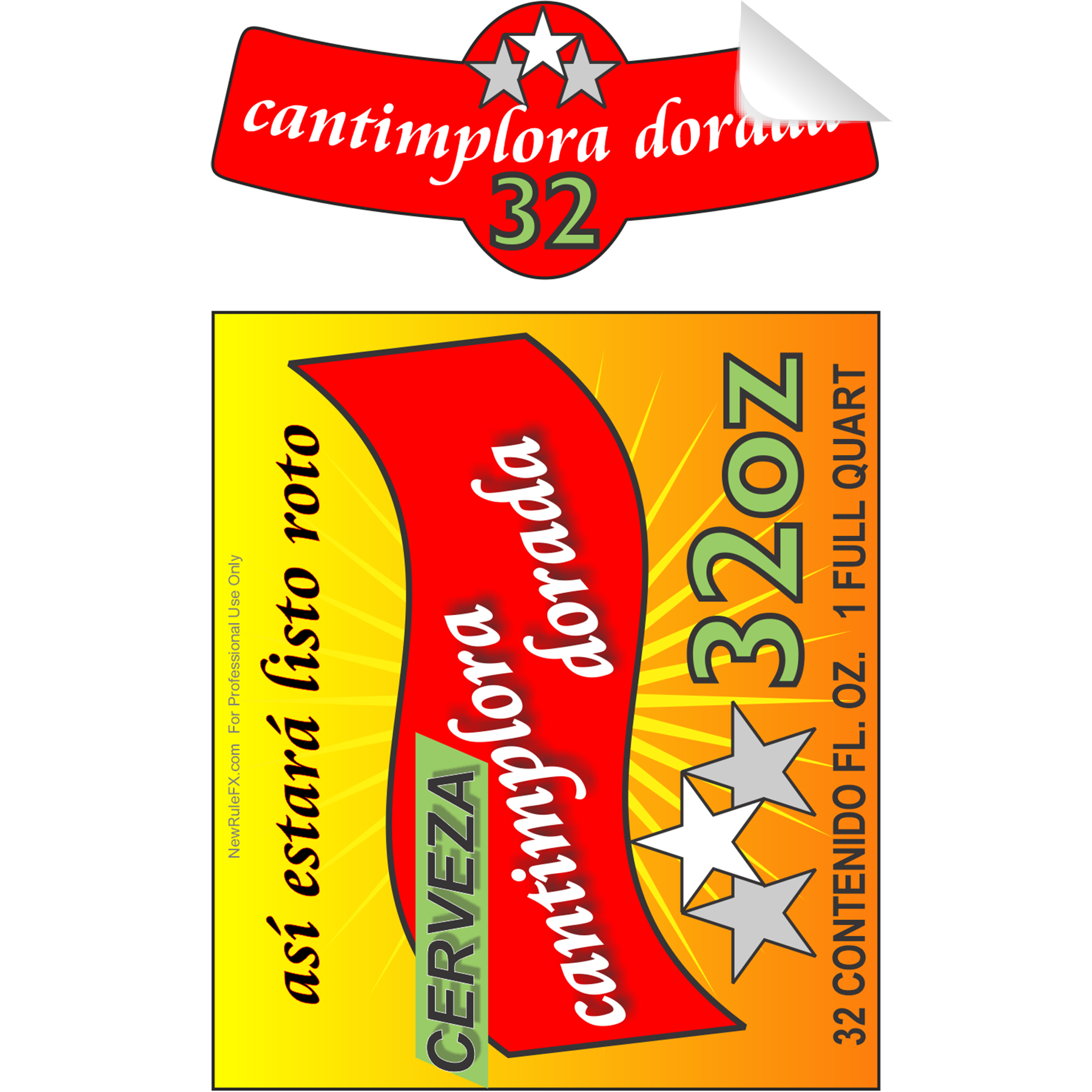 Cerveza Dorada 32 Ounce Bottle Single Self Adhesive Label - License and Royalty Free for Film Use By Prop Money Inc.