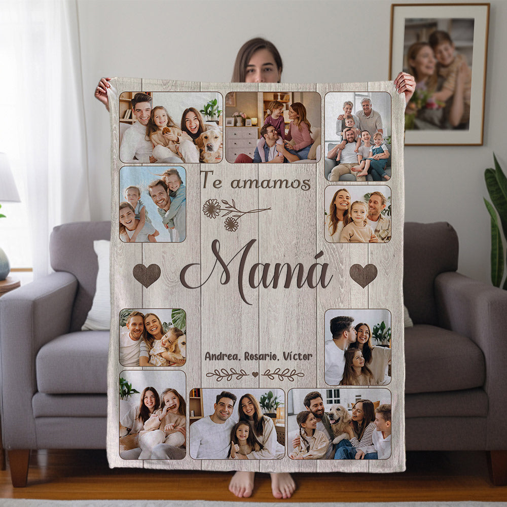 Manta suave personalizada con 10 fotos familiares y 1 a 8 nombres y texto regalo de cumpleaños Día de la Madre Día del Padre para familia