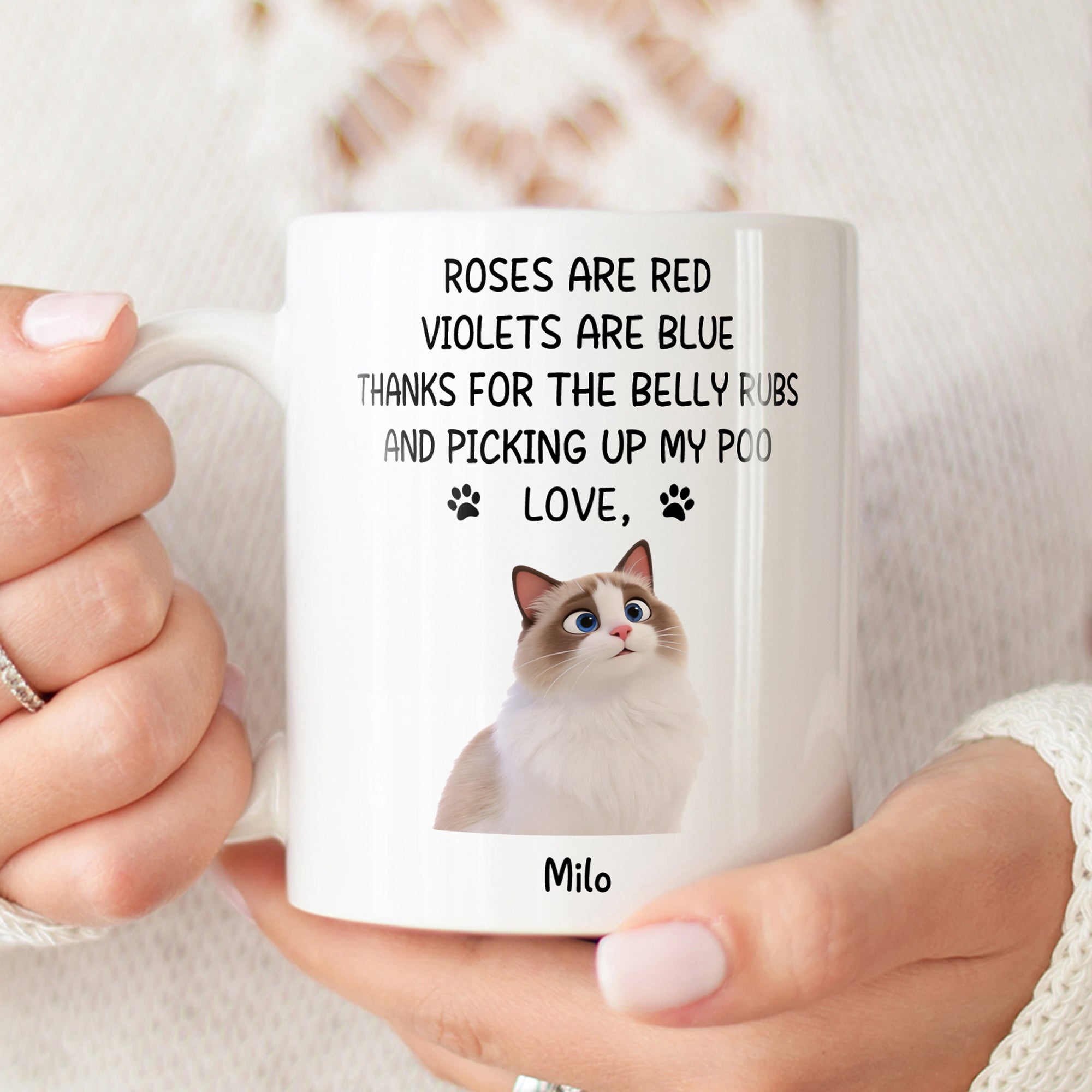 Personalizada de dibujos animados perro gato pata de impresión 11 oz 15 oz taza de cerámica con 1-3 nombres de uso diario regalo de cumpleaños para el dueño de mascotas amante