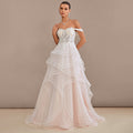 Bridal Wedding Dress Ivory-Rose Strapless Long Off the Shoulder Ball-Gown Princess
