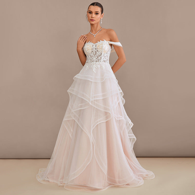 Bridal Wedding Dress Ivory-Rose Strapless Long Off the Shoulder Ball-Gown Princess