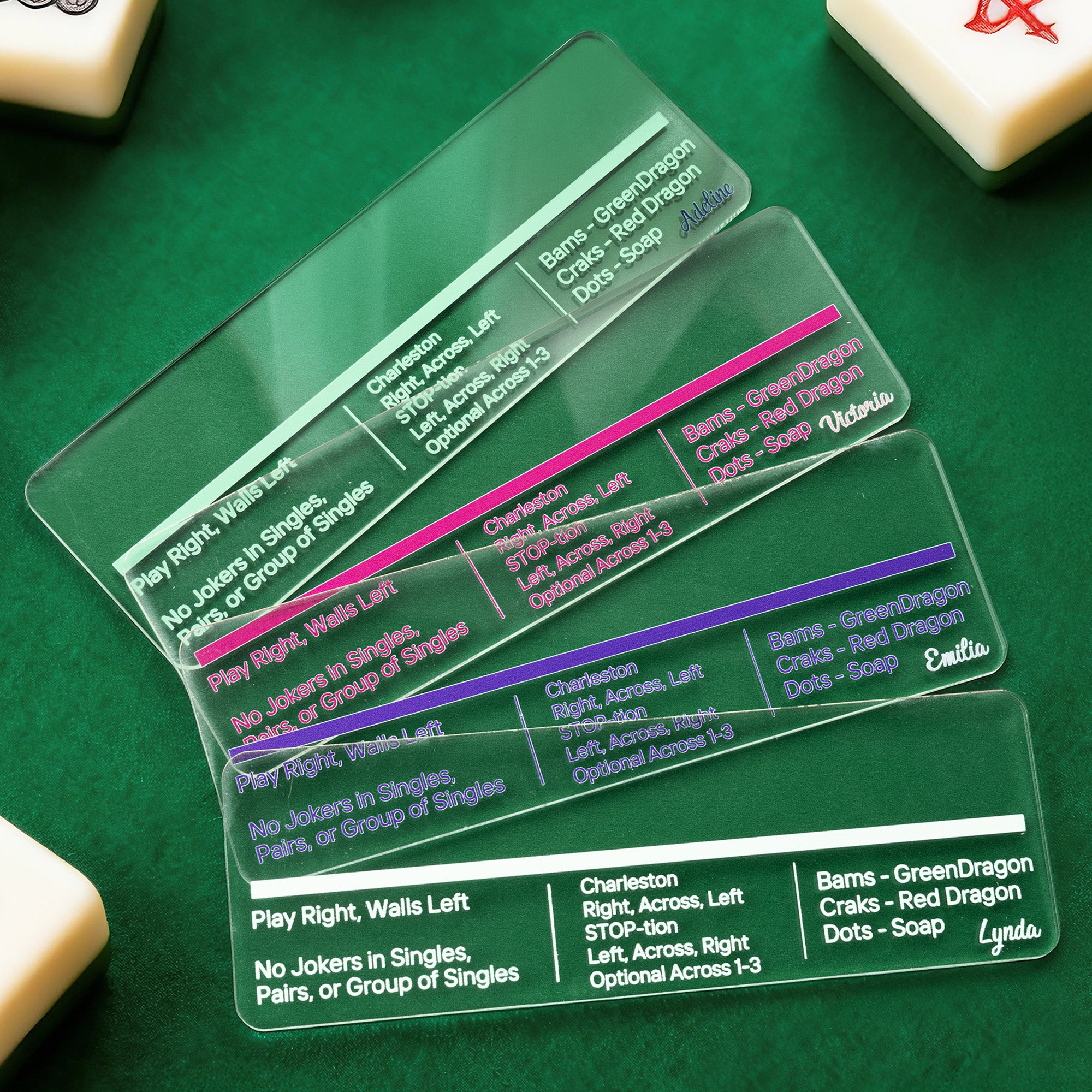 Lector de Línea Mahjong Acrílico Multicolor Personalizado con Reglas y Nombre Juego Mahjong Noche de Cumpleaños Regalo para Amante del Mahjong