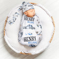 Personalizado lindo policía coche helicóptero perro policía suave bebé Swaddle sombrero arco diadema con nombre Hospital traje Baby Shower regalo para recién nacidos