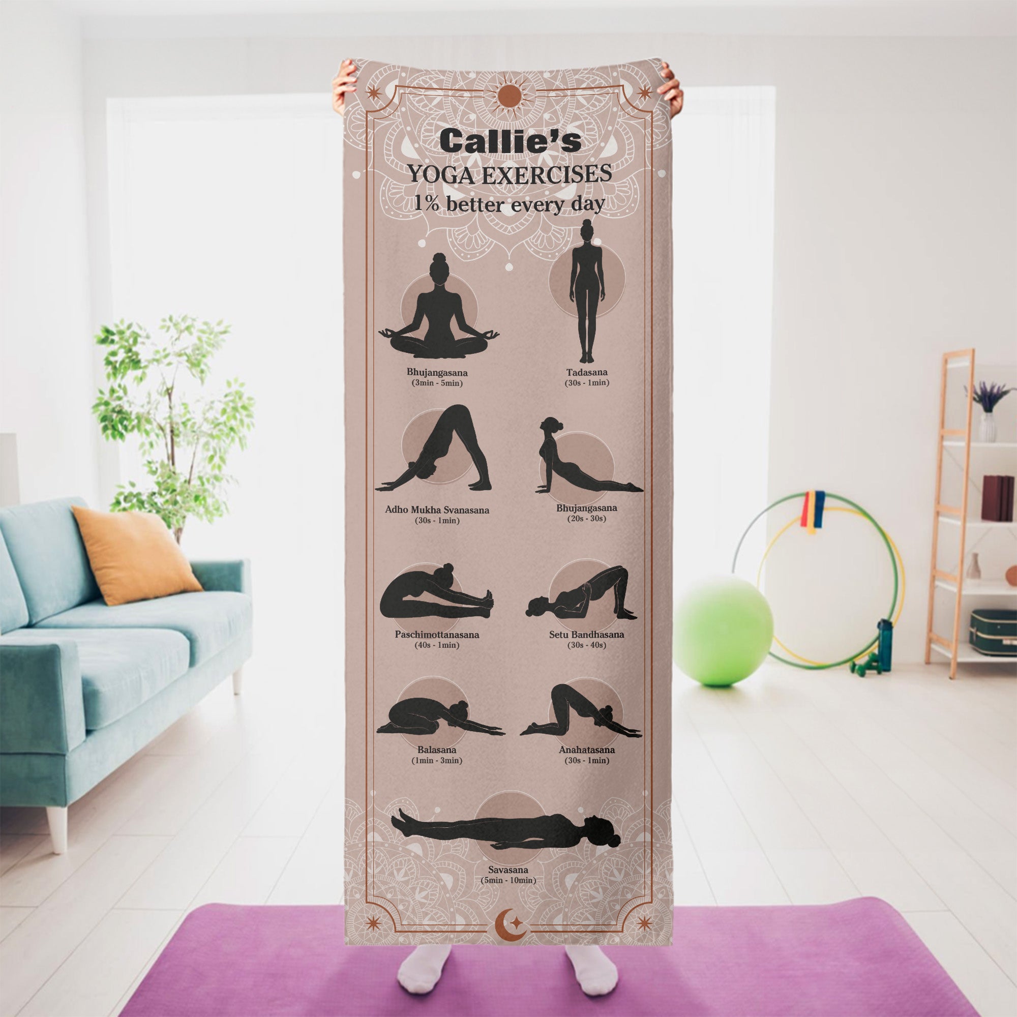 Personalizada Mandala Patrón de Poses de Yoga Absorbente Microfibra Toalla de Yoga con Nombre Accesorios Deportivos Fiesta de Cumpleaños Regalo para Amantes del Yoga Mujeres