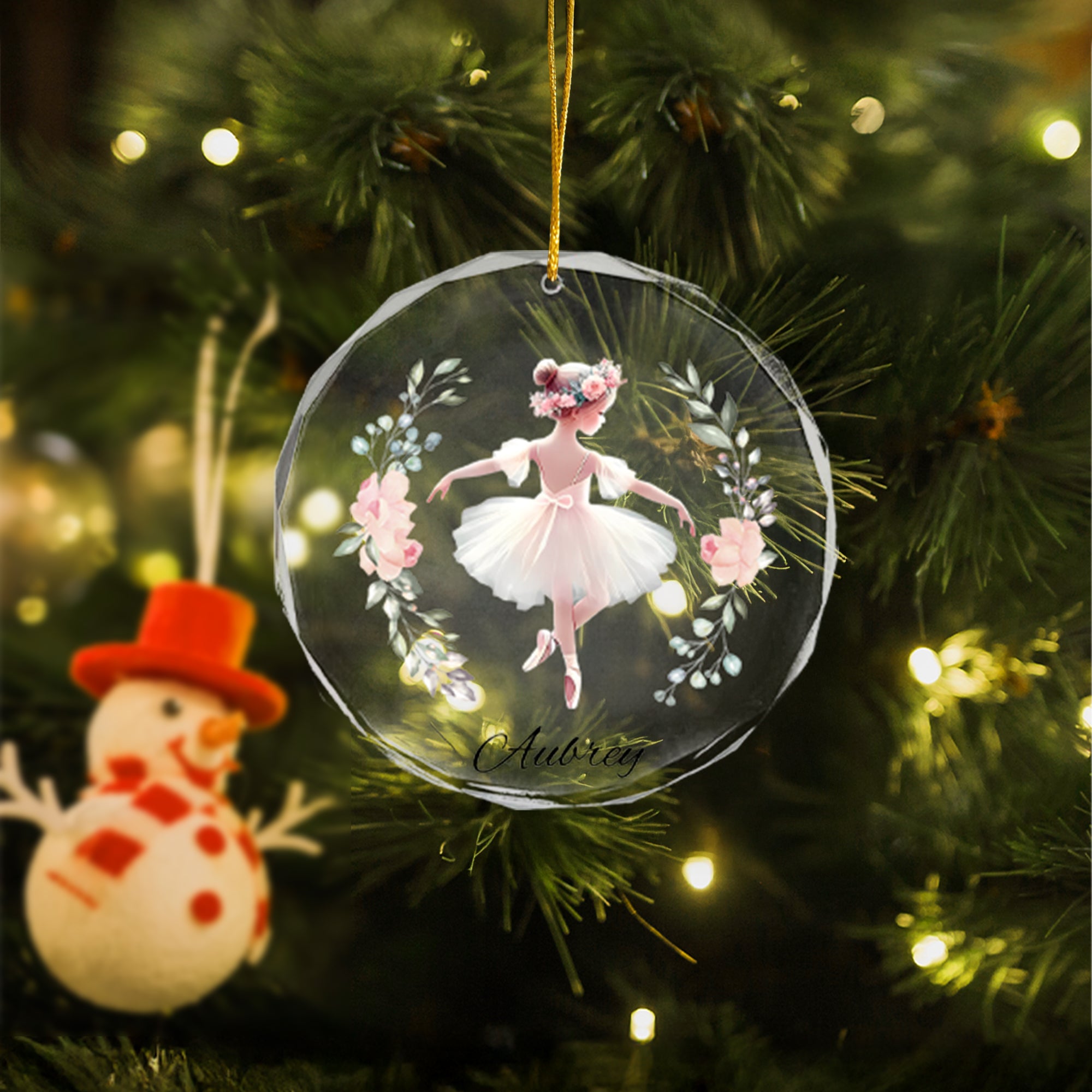 Adorno Floral Personalizado de Ballet para Niña con Nombre Decoración Navideña para el Hogar Regalo de Cumpleaños para Bailarinas