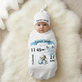 Set de manta y gorro personalizados de algodón 100% con iniciales y nombre Regalo de Baby Shower para recién nacido