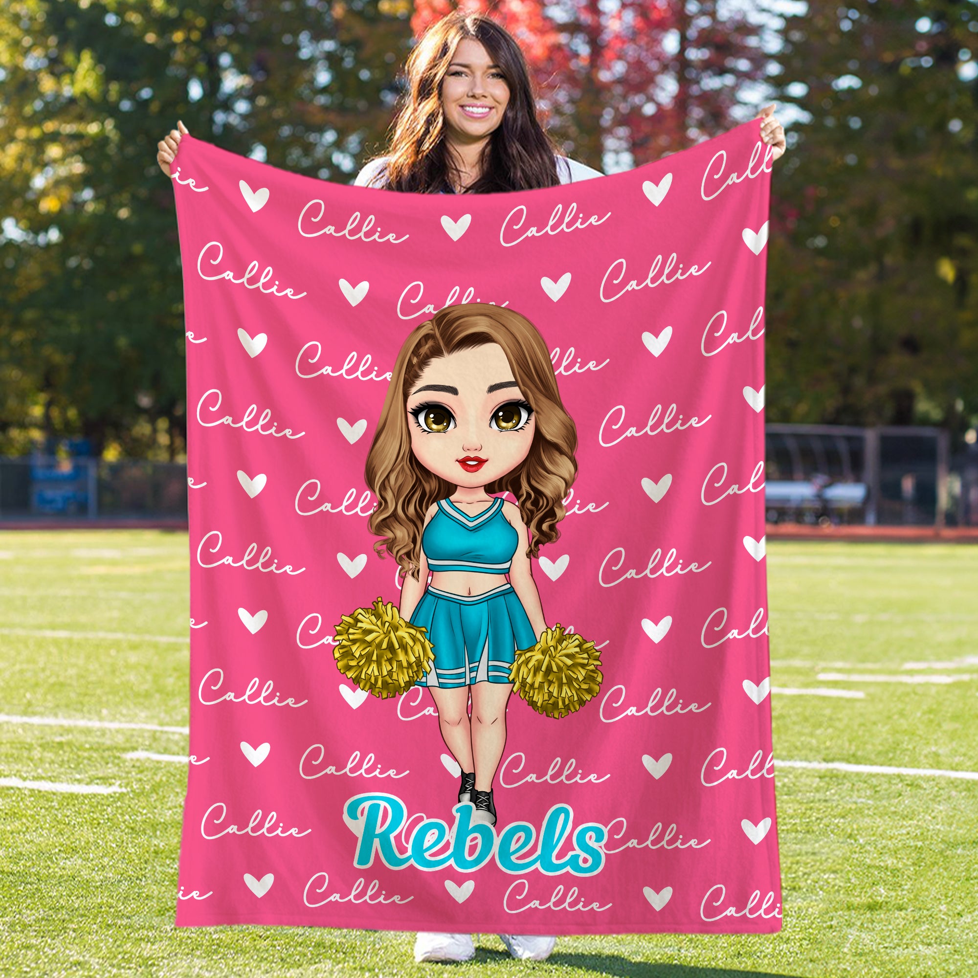 Manta personalizada multicolor de dibujos animados para animadoras con corazón y nombre Decoración del hogar Regalo de cumpleaños para animadoras