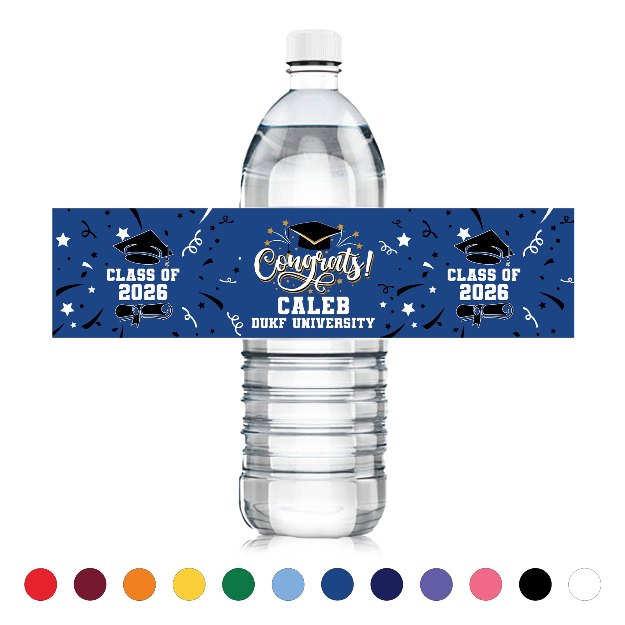 Felicitaciones personalizadas Clase de 2026 Juego de 20 etiquetas adhesivas impermeables para botellas de agua con el nombre de la escuela y el año Regalo de fiesta de graduación para graduados
